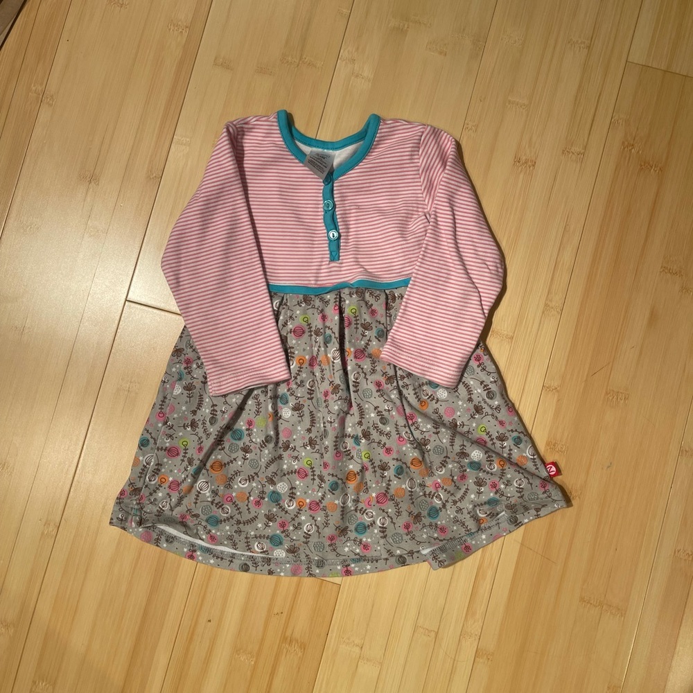 GC Zutano Long Sleeve Floral & Striped Dress